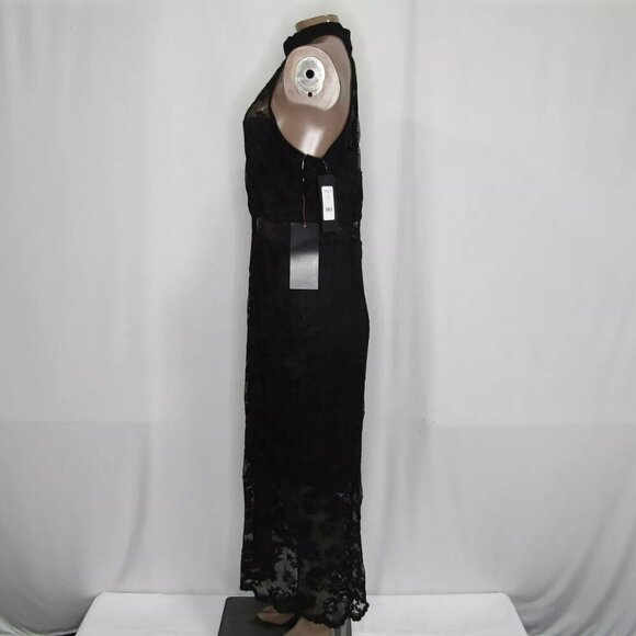 NEW BEBE Women's Midi Dress Black Marseille Lace Mock Neck Illusion Size L - Picture 8 of 10